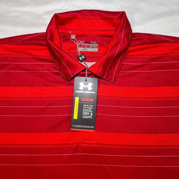 Under Armour UA Polo Men's Size XL Red Striped Shirt Heat Gear Loose Golf NWT - Picture 2 of 16